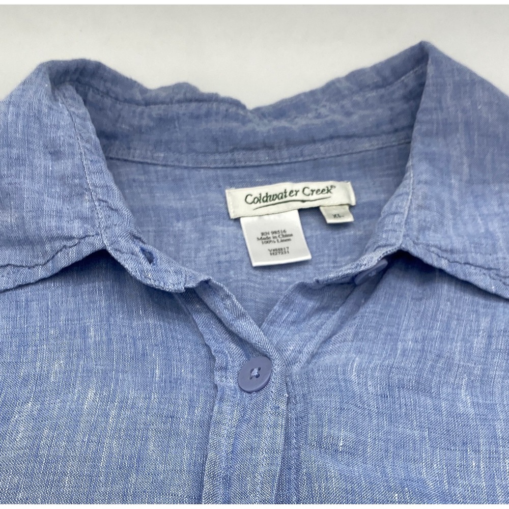 Coldwater Creek Womens XL Light Blue 100% Linen Button Down Long Sleeve Shirt - Picture 8 of 8